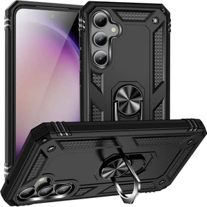 Case World Samsung Galaxy S23 Fe Kapak Military Yüzüklü Stantlı Panzer Tank Kılıf - Siyah