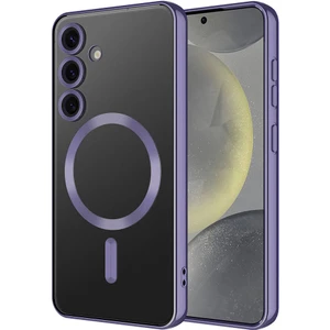 Case World Samsung Galaxy S24 Plus Kapak Mag Safe Özellikli Lens Korumalı Logo Gösteren Şeffaf Luxury Silikon Kılıf - Mor