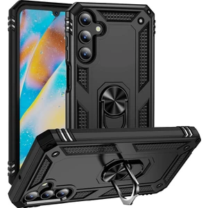 Case World Samsung Galaxy A15 Kapak Military Yüzüklü Stantlı Panzer Tank Kılıf - Siyah