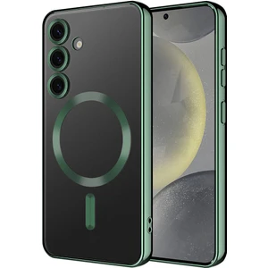 Case World Samsung Galaxy S24 Kapak Mag Safe Özellikli Lens Korumalı Logo Gösteren Şeffaf Luxury Silikon Kılıf -Yeşil