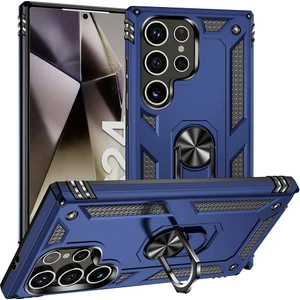 Case World Samsung Galaxy S24 Ultra Kapak Military Yüzüklü Stantlı Panzer Tank Kılıf - Lacivert