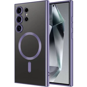 Case World Samsung Galaxy S24 Ultra Kapak Mag Safe Özellikli Lens Korumalı Logo Gösteren Şeffaf Luxury Silikon Kılıf - Mor