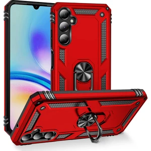 Case World Samsung Galaxy A05S Kapak Military Yüzüklü Stantlı Panzer Tank Kılıf - Kırmızı
