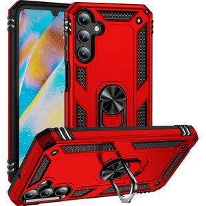 Caseart Samsung Galaxy A15 Kapak Military Yüzüklü Stantlı Panzer Tank Kılıf - Kırmızı