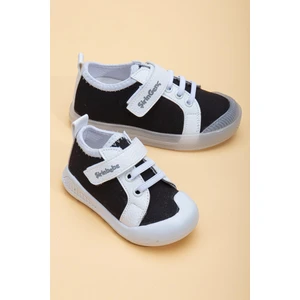 Şirinbebe Şiringenç Keten Siyah Beyaz Erkek İlkadım Bebek Çocuk Ayakkabısı