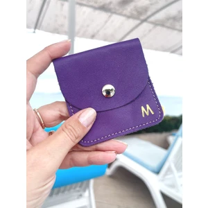 Pinkylola Design M Harfli, Mor Hakiki Deri Kare Model Mini Bozuk Para Cüzdanı, Airpod Kılıfı