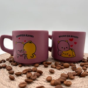 Nakkaş Çini Seramik Kupa Mug Mor Karım Da Karım Kocam Da Kocam  (Ayıcıklı)