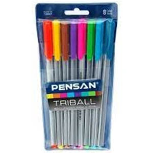 Triball 8'li Renkli Tükenmez Kalem Seti - 1 mm Uç Kalınlığı, Düz Desen