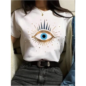 Kadın Beyaz Eye Baskılı Regular Tişört