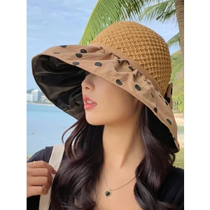 Kadın Geniş Siperli Uv Korumalı Puantiyeli Katlanabilir Şapka