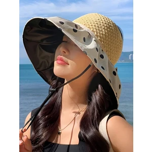 Kadın Geniş Siperli Uv Korumalı Puantiyeli Katlanabilir Şapka