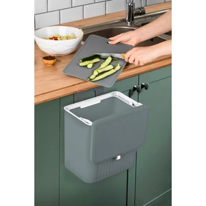Ironika 15 Lt Çift Yöne Açılabilen Kapaklı Dolap Askılı ve Tezgah Üstü Mutfak Banyo Lavabo Çöp Kovası -Gri