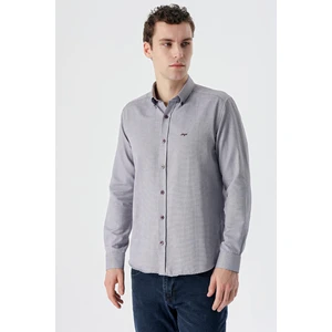 Bordo Uzun Kollu Desenli Armürlü Düğmeli Yaka Cepsiz  Pamuklu Klasik Slim Fit Gömlek 1004235148