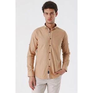 Camel Kısalabilir Kollu Cepsiz Biyeli %100 Pamuk Casual Slim Fit Dar Kesim Gömlek 1004230179