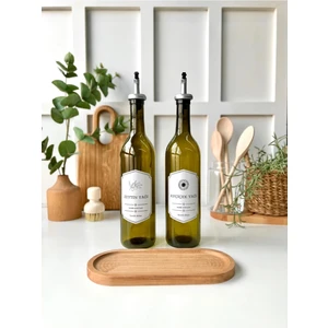 Ahşap Standl 2'li Amber 750 ml Zeytinyağı Sıvıyağ Şişesi Yağdanlık Yağlık