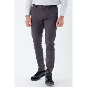 Koyu Antrasit Desenli Armürlü Pamuklu Yan Cepli Slim Fit Dar Kesim Casual Pantolon 1003235120