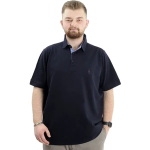 Battal Beden Erkek Tshirt Polo Yaka Nakışlı Klasik Pike 20553 Lacivert