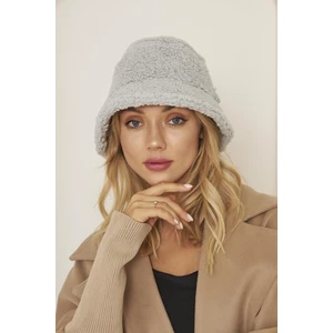 EKE TEKSTİL Gri Kadın Peluş Kova Model Balıkçı Bucket Hat Kışlık Şapka