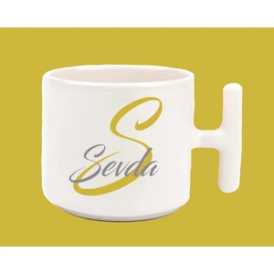 Kişiye Özel S Harfli ve Isimli Gold Gri T Kulplu Baskılı Kupa Bardak