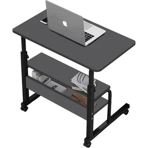 Yükseklik Ayarlı Çift Raflı Laptop Sehpası ve Çalışma Masası - Antrasit (Tekerli) 70 x 40