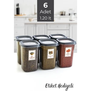 Grimor Life 6 Adet Kare Bianca Sızdırmaz Hava Almaz Etiketli Erzak Bakliyat Saklama Kabı Seti 1200 ml