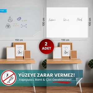 Pi Papers Akıllı Kağıt - 100x150 Cm 1 Şeffaf + 1 Beyaz, Yapışkansız Statik Tutunabilir Yazı Tahtası Ve Pano