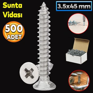 Sunta Vidası 3.5X45 Paket 500 Adet Sivri Uçlu Ahşap Tahta Ağaç Mobilya Ayak Kulp Vidası