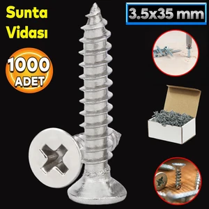 Sunta Vidası 3.5X35 Paket 1000 Adet Sivri Uçlu Ahşap Tahta Ağaç Mobilya Ayak Kulp Vidası