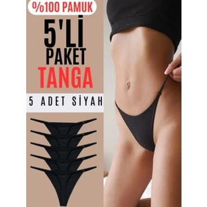 5'li Pamuk Siyah Seksi String Tanga Külot