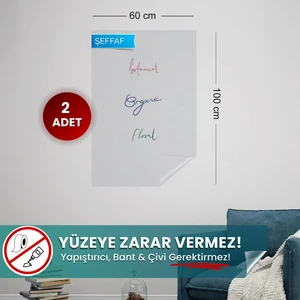 Pi Papers Akıllı Kağıt - 60x100 Cm Şeffaf, 2 Adet Pratik Inovatif, Statik Yapışkansız Tutunan Yazı Tahtası
