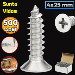 Sunta Vidası 4X25 Paket 500 Adet Sivri Uçlu Ahşap Tahta Ağaç Mobilya Ayak Kulp Vidası