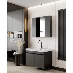 Karen Banyo Arya Banyo Dolabı Seti 80 Cm, Mat Antrasit, Lavabo Dahil, Lavabolu