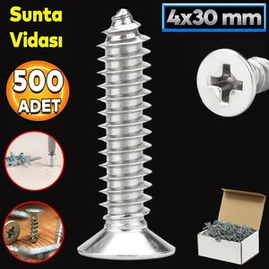 Sunta Vidası 4X30 Paket 500 Adet Sivri Uçlu Ahşap Tahta Ağaç Mobilya Ayak Kulp Vidası