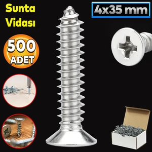 Sunta Vidası 4X35 Paket 500 Adet Sivri Uçlu Ahşap Tahta Ağaç Mobilya Ayak Kulp Vidası