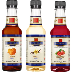 3'lü Şurup Seti (Karamel + Vanilya + Çilek) Kahve ve Kokteyl Şurubu 3x250ml