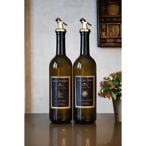 Amber Siyah Gold 2'li 750 ml Zeytinyağı Sıvıyağ Şişesi Yağdanlık Yağlık 750SG