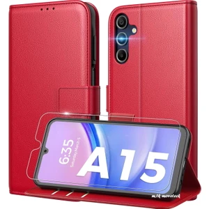 M.TK Moveteck Samsung Galaxy A15 Kılıf 360 Tam Kaplar Deri Dokulu Kapaklı Cüzdan Standlı Kartvizitli Kapak