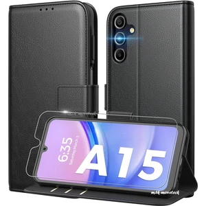 M.TK Moveteck Samsung Galaxy A15 Kılıf 360 Tam Kaplar Deri Dokulu Kapaklı Cüzdan Standlı Kartvizitli Kapak