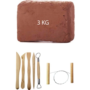 Kahve Çamur Kırmızı Kil Seramik Hamuru 3 kg Ebeşuar Seti Seramik Çamur Kesme Teli