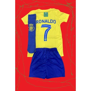 Bite Nose Çocuk Ronaldo Al Nassr 2023/24 Sarı Halı Saha Forma Tişört Şort Armalı Çoraplı