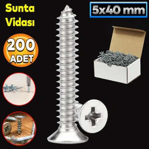 Sunta Vidası 5X40 Paket 200 Adet Sivri Uçlu Ahşap Tahta Ağaç Mobilya Ayak Kulp Vidası