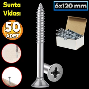 Sunta Vidası 6X120 Paket 50 Adet Sivri Uçlu Ahşap Tahta Ağaç Mobilya Ayak Kulp Vidası