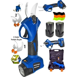 972RP Armut Çift Akülü Çelik Şanzuman Şarjlı Dal Ağaç Kesme Bağ Budasma Makası 2 Adet Bıçak