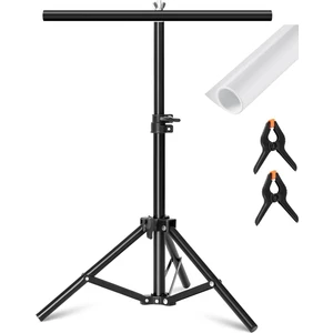 70 x 100 cm T Stand Bar + Beyaz 60 x 130 cm Parlak ve Mat Çift Taraflı Pvc Fon Zemin Kağıdı