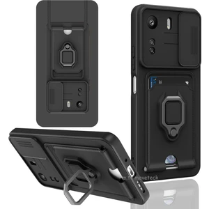 M.TK Moveteck Xiaomi Poco C65 Kılıf Kamera Sürgülü Korumalı Yüzüklü Sürgülü Lens Kartvizitli Ip Askılı Silikon