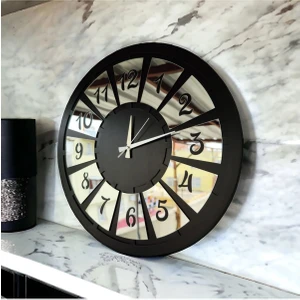 AA Shop Siyah Renk Pleksi Sayılı Hediyelik Ahşap Dekoratif Farklı Desenli Ev Hediyelik Duvar Saati 50CM