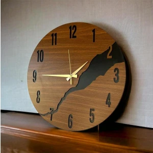 AA Shop Ahşap Siyah Ceviz Mobilya Renk Desenli Hediyelik Sessiz Duvar Saati 50CM