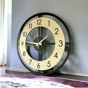 AA Shop Ahşap Siyah Ceviz Mobilya Renk Desenli Hediyelik Sessiz Duvar Saati 50CM