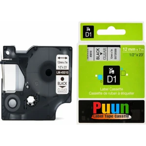 Dymo D1 45010 S0720500 12MM x 7 Mt. Muadil Şeffaf Etikete Siyah Yazı Şerit Etiket Kaseti