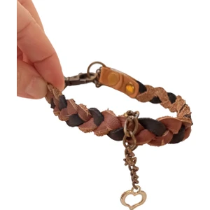 Köpek kolyesi hakiki deri örgülü siyah kahverengi antik zincirli boyun ölçüsü:32-40cm ayarlamalı dog collar K1-9